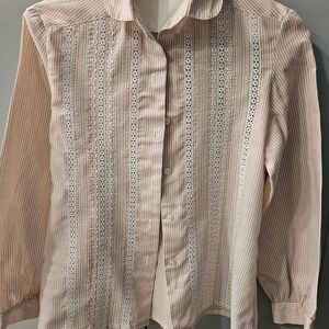 Striped Button-Up Shirt with Lace Detail